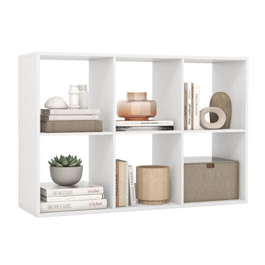 6 Cube Bookshelf with Back Guardrail for Living Room Bedroom-White - Color: White