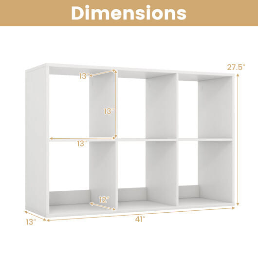 6 Cube Bookshelf with Back Guardrail for Living Room Bedroom-White - Color: White