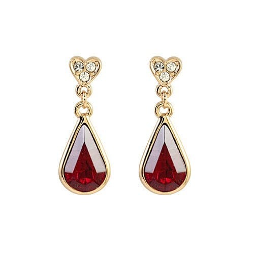 Red Austrian Crystal Inlaid Water-drop Rose Gold Earrings