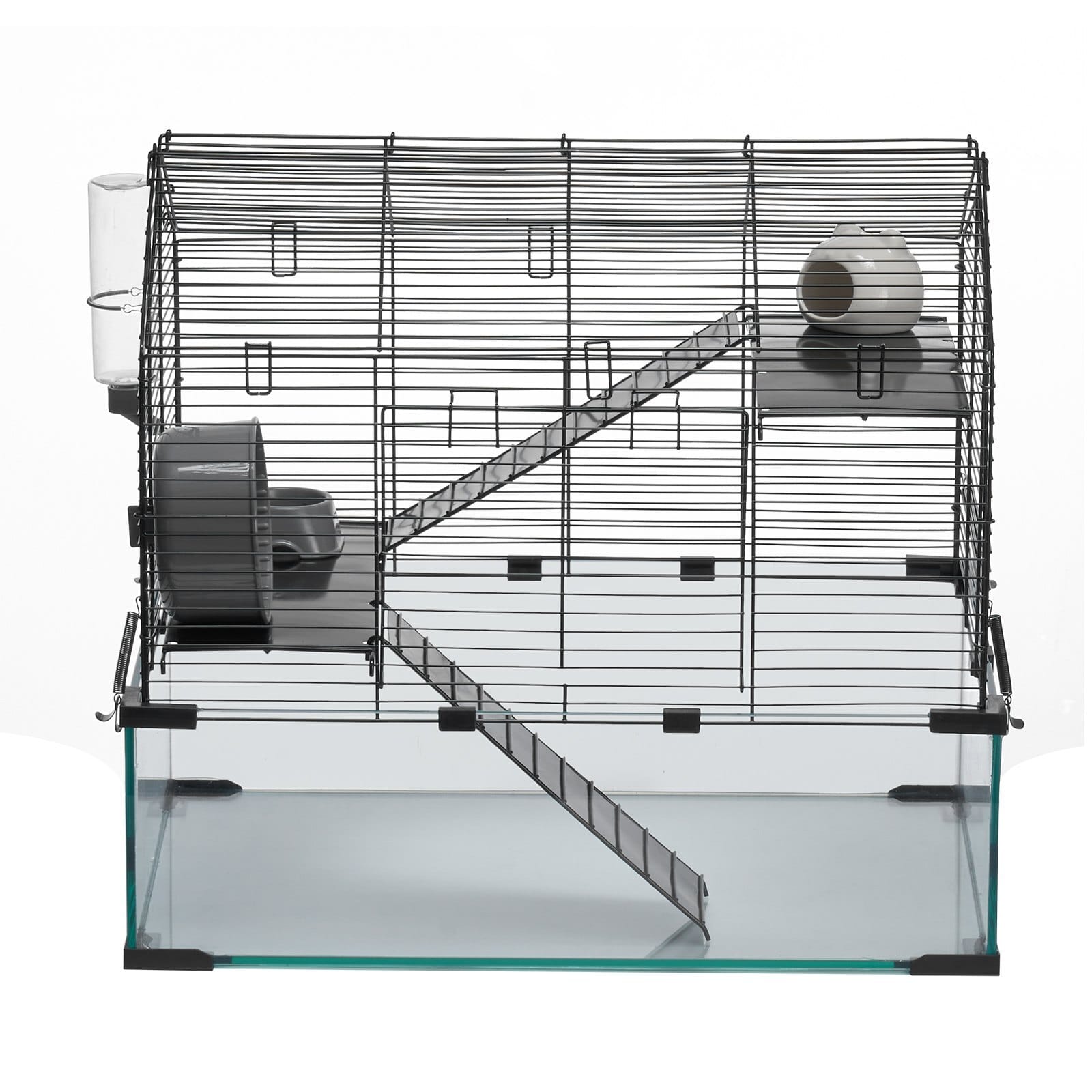 Hamster Cage, 360?° Viewing Transparent Hamster Habitats, Small Animal Cage, 22.8 x 15 x 21.3 in, Ventilated Pet Mouse Cages with Water Bottle, Portable Hamster House for Rats, Guinea Pigs