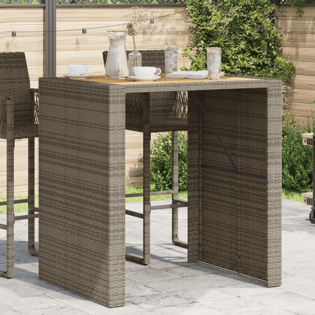 Patio Bar Table with Acacia Wood Top Gray 41.3"x31.5"x43.3" Poly Rattan