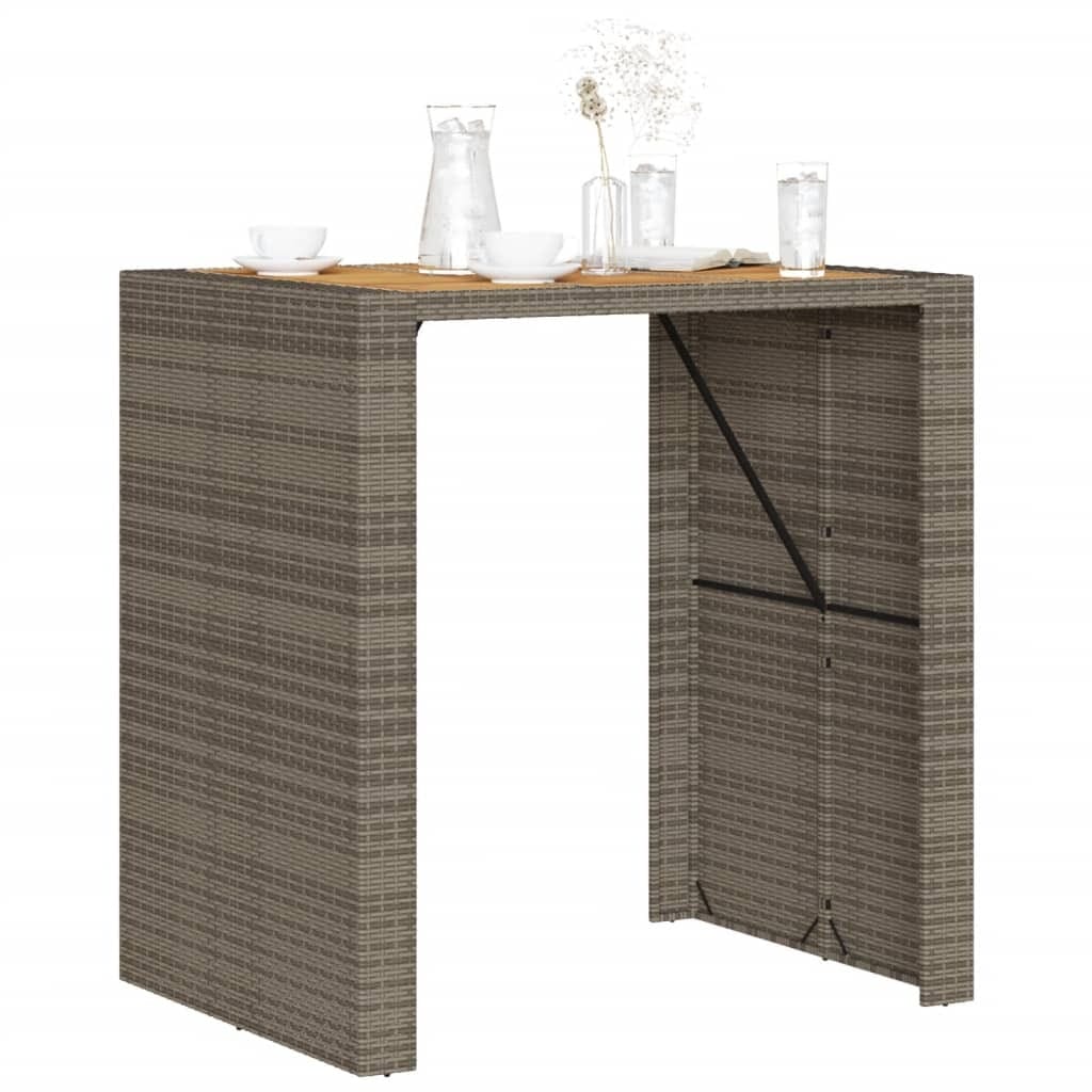 Patio Bar Table with Acacia Wood Top Gray 41.3"x31.5"x43.3" Poly Rattan