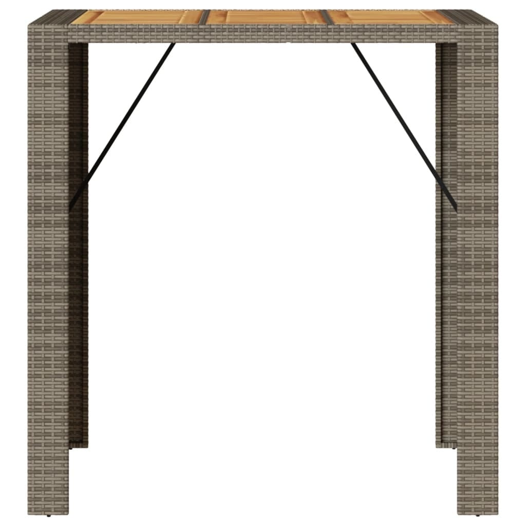 Patio Bar Table with Acacia Wood Top Gray 41.3"x31.5"x43.3" Poly Rattan