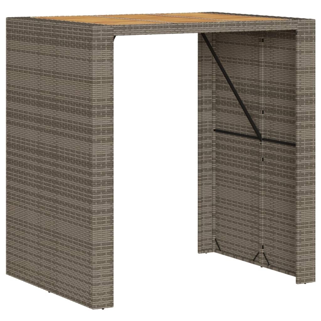 Patio Bar Table with Acacia Wood Top Gray 41.3"x31.5"x43.3" Poly Rattan