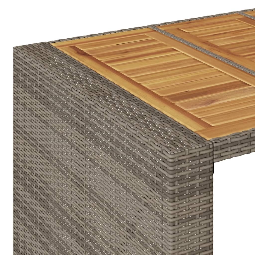 Patio Bar Table with Acacia Wood Top Gray 41.3"x31.5"x43.3" Poly Rattan