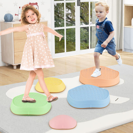 Stepping Stones for Kids 5 PCS Non-Slip Balance Stones with Storage Bag-Macaron - Color: Macaron