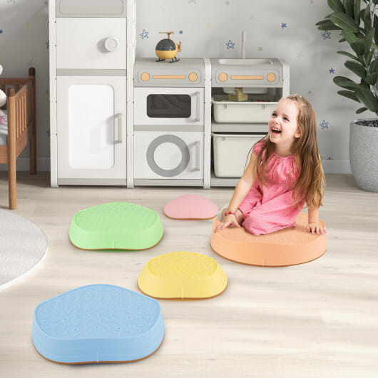 Stepping Stones for Kids 5 PCS Non-Slip Balance Stones with Storage Bag-Macaron - Color: Macaron