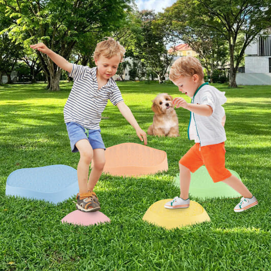 Stepping Stones for Kids 5 PCS Non-Slip Balance Stones with Storage Bag-Macaron - Color: Macaron