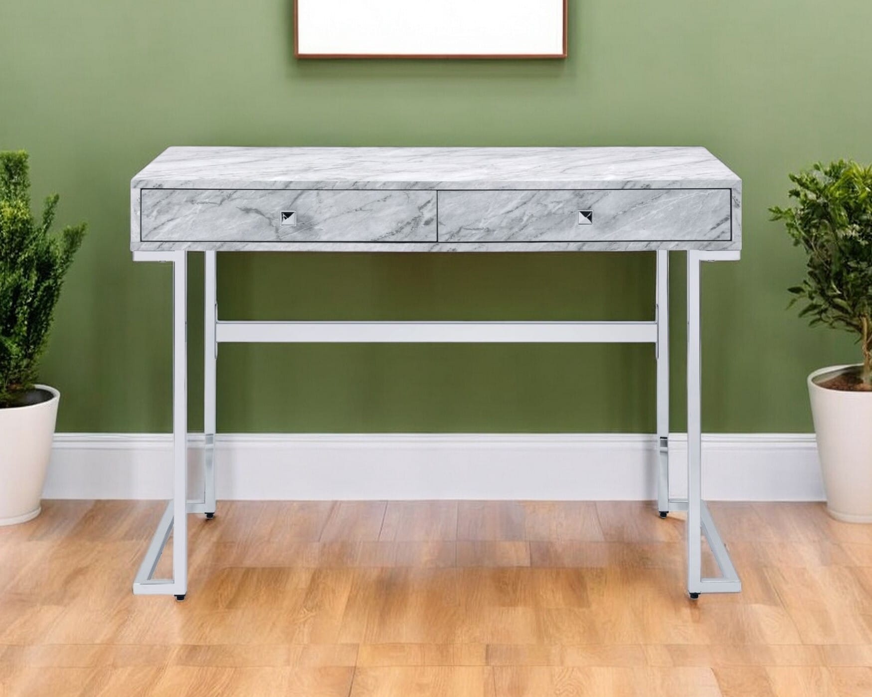 42" White Writing Desk With Two Drawers