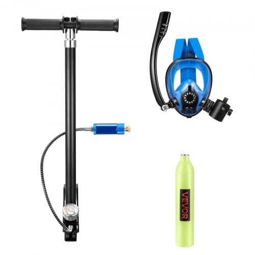 Mini Scuba Tank with Sub-Mask, 0.5L Portable Diving Tank for Underwater Breathing, Reusable Lung Diving Cylinder up to 10 Minutes Dive Time, Emergency Rescue Pony Bottle with Pump for Snorkeling