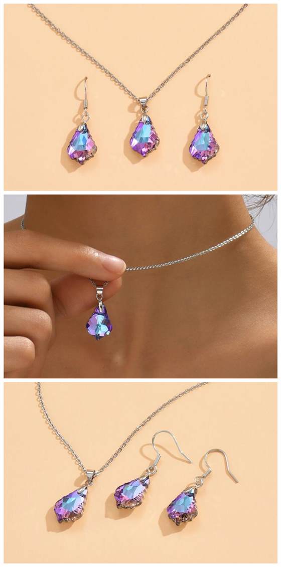 Elegant Maple Leaf Shape Pendant Fashion Wholesale Necklace and Earrings Jewelry Set - Purple