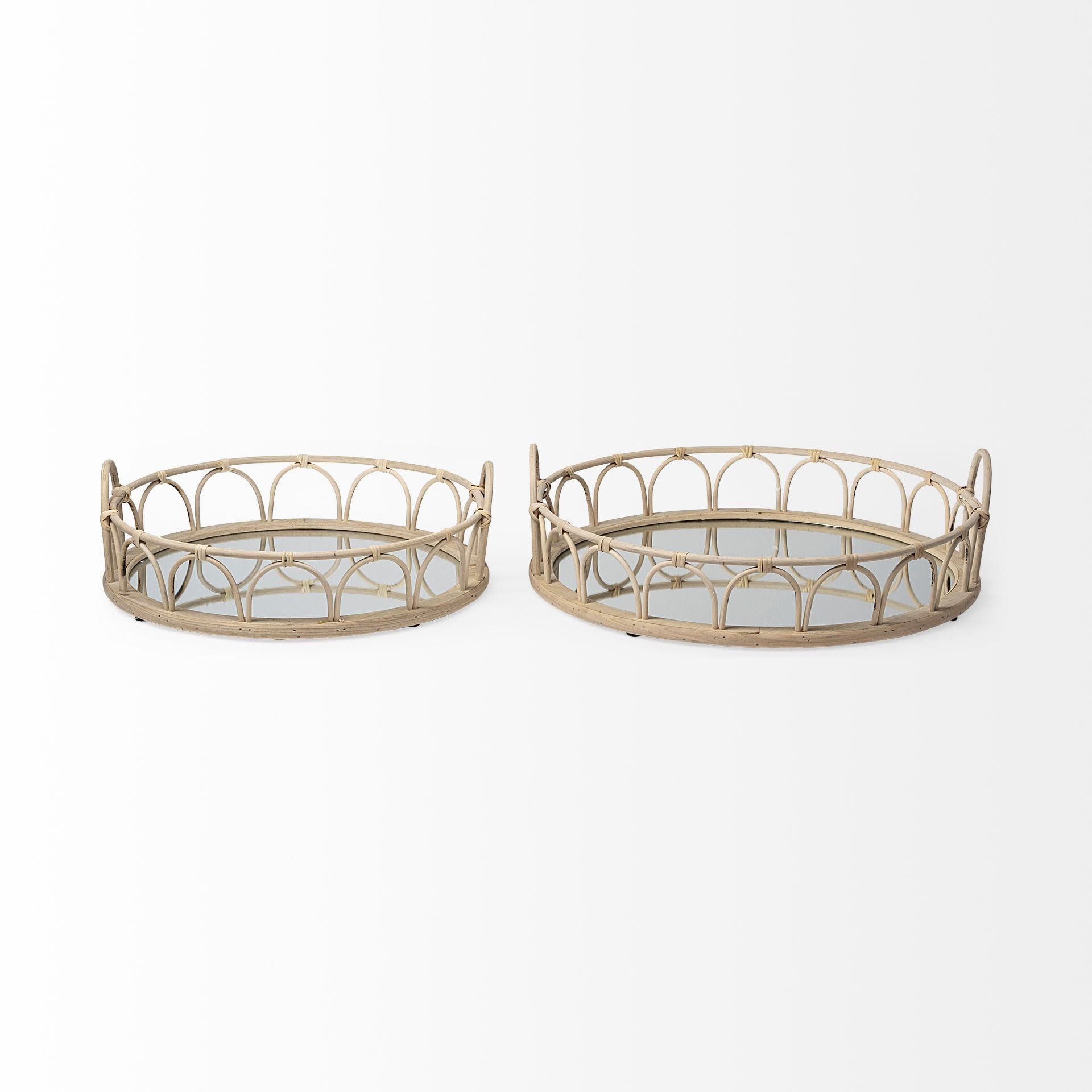 Matte Black Metal With Two Handle Both Sides And Mirrored Glass Bottom Tray