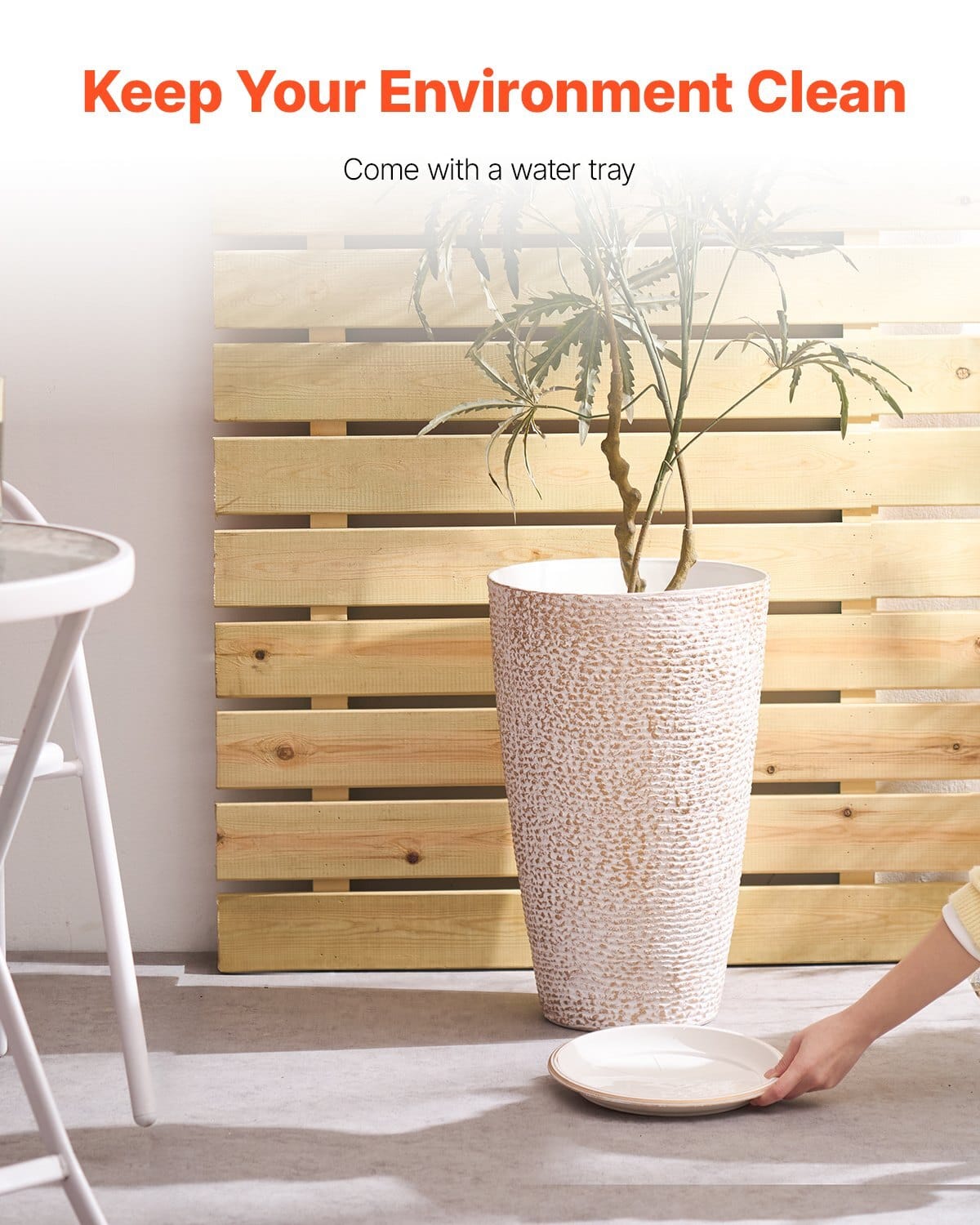 Set of 2 Tall Outdoor Planters 21"H, Round Large Planters For Front Porch and Patio, Stone Finish Flower Tree Plant Pots