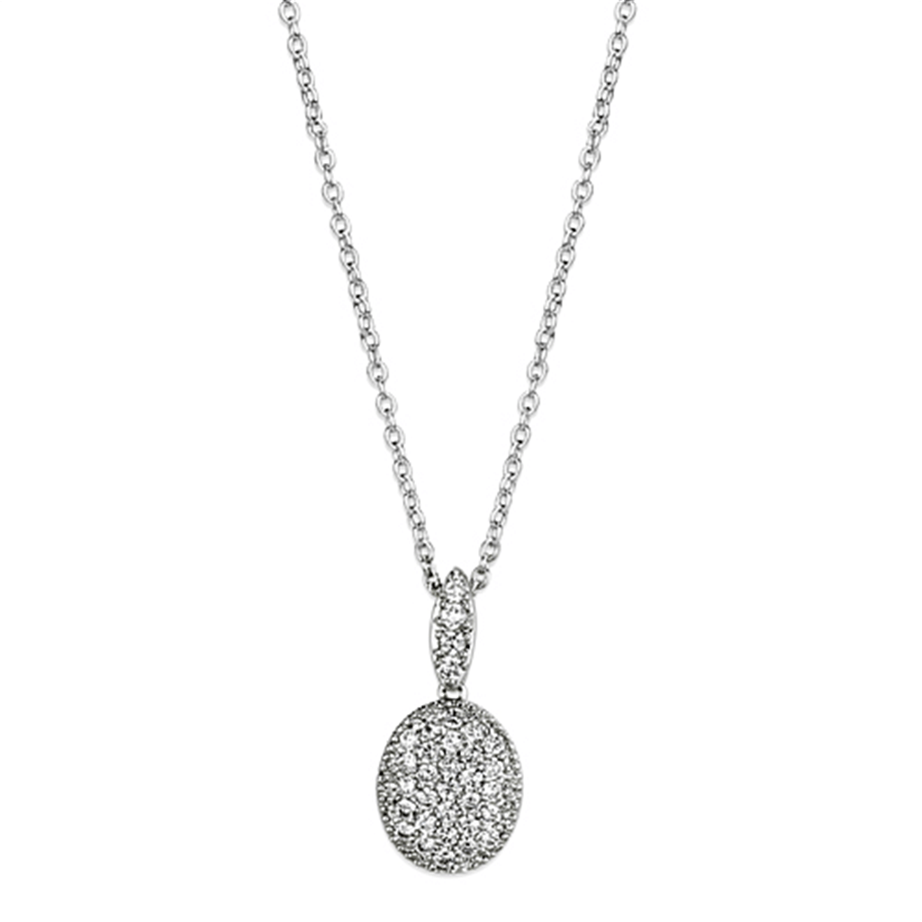 3W432 - Rhodium Brass Necklace with AAA Grade CZ in Clear