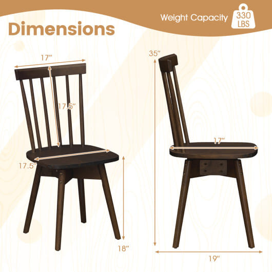 Windsor Dining Chairs Set of 4 Mid Century Rubber Wood Kitchen Chairs with Swivel Seat-Walnut - Color: Walnut