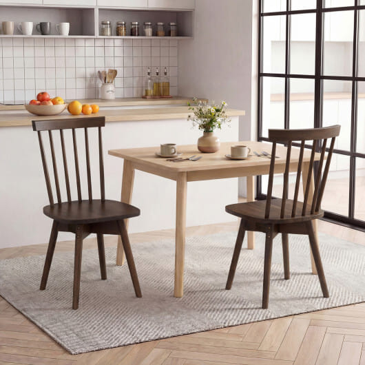 Windsor Dining Chairs Set of 4 Mid Century Rubber Wood Kitchen Chairs with Swivel Seat-Walnut - Color: Walnut