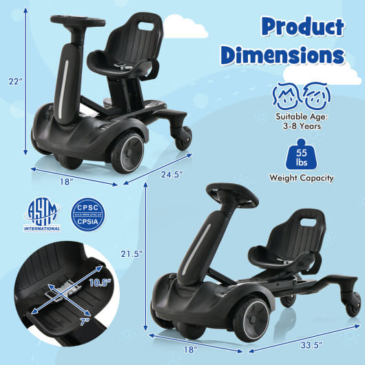6V Kids Ride on Drift Car with 360?° Spin and 2 Adjustable Heights-Black - Color: Black