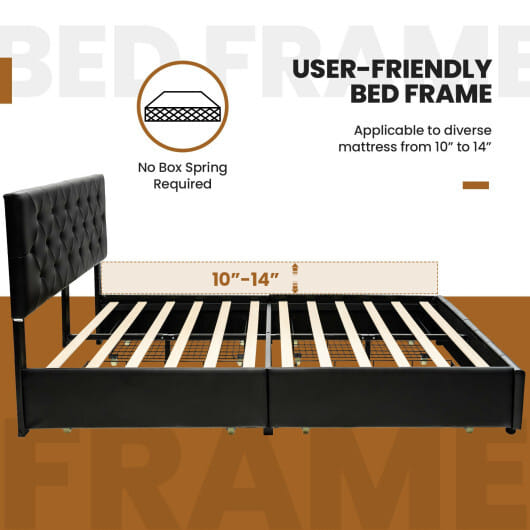 Full/Queen PU Leather Upholstered Platform Bed with 4 Drawers-Full Size - Color: Black - Size: Full Size