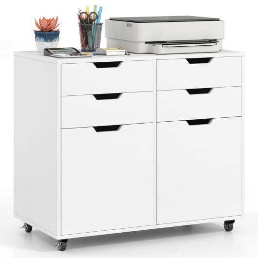 Costway 4 Drawer File Cabinet Rolling Printer Stand with Wheels Wooden Chest of Drawers