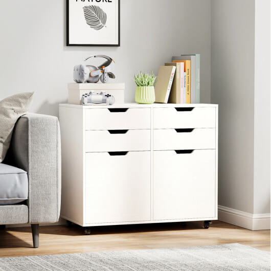 Costway 4 Drawer File Cabinet Rolling Printer Stand with Wheels Wooden Chest of Drawers