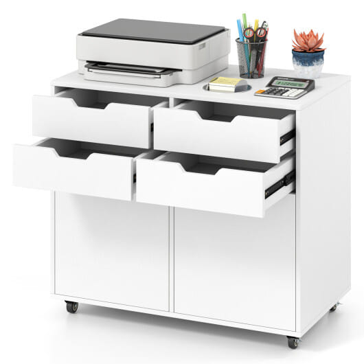 Costway 4 Drawer File Cabinet Rolling Printer Stand with Wheels Wooden Chest of Drawers