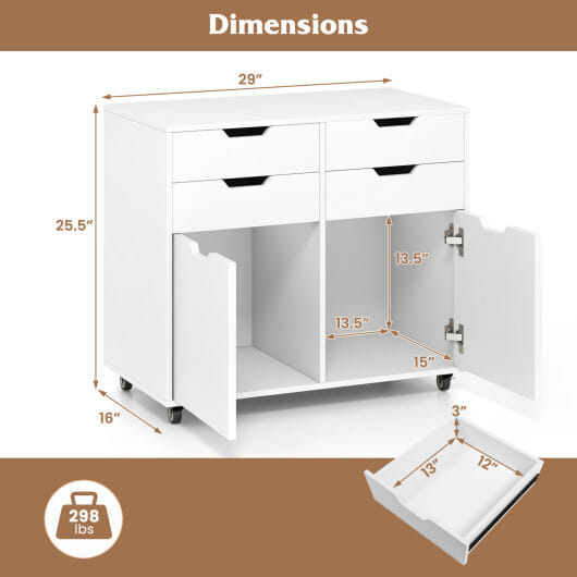 Costway 4 Drawer File Cabinet Rolling Printer Stand with Wheels Wooden Chest of Drawers