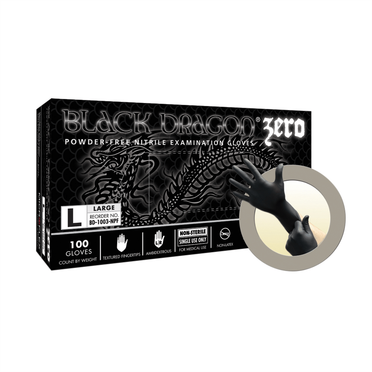 Microflex BLACK DRAGON ZERO PF NITRILE EXAM GLOVES XL