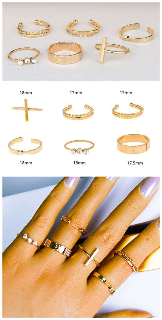 Vintage Style Wholesale Jewelry Cross and Rhinestone 6pcs Combo Women Rings Set
