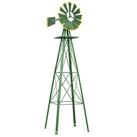 8 Feet Windmill Metal Ornamental Wind Wheel Weather Resistant-Green - Color: Green