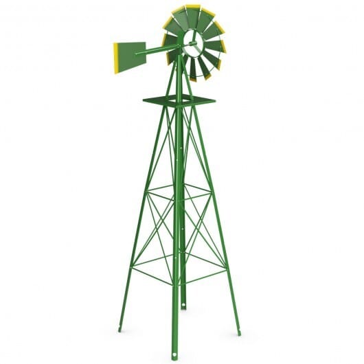 8 Feet Windmill Metal Ornamental Wind Wheel Weather Resistant-Green - Color: Green