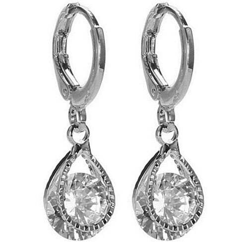 Polish Style: Silver,Diamond Color: Blue - Diamond Drops Colorful Hoop Earrings In Rose Gold And Silver polish