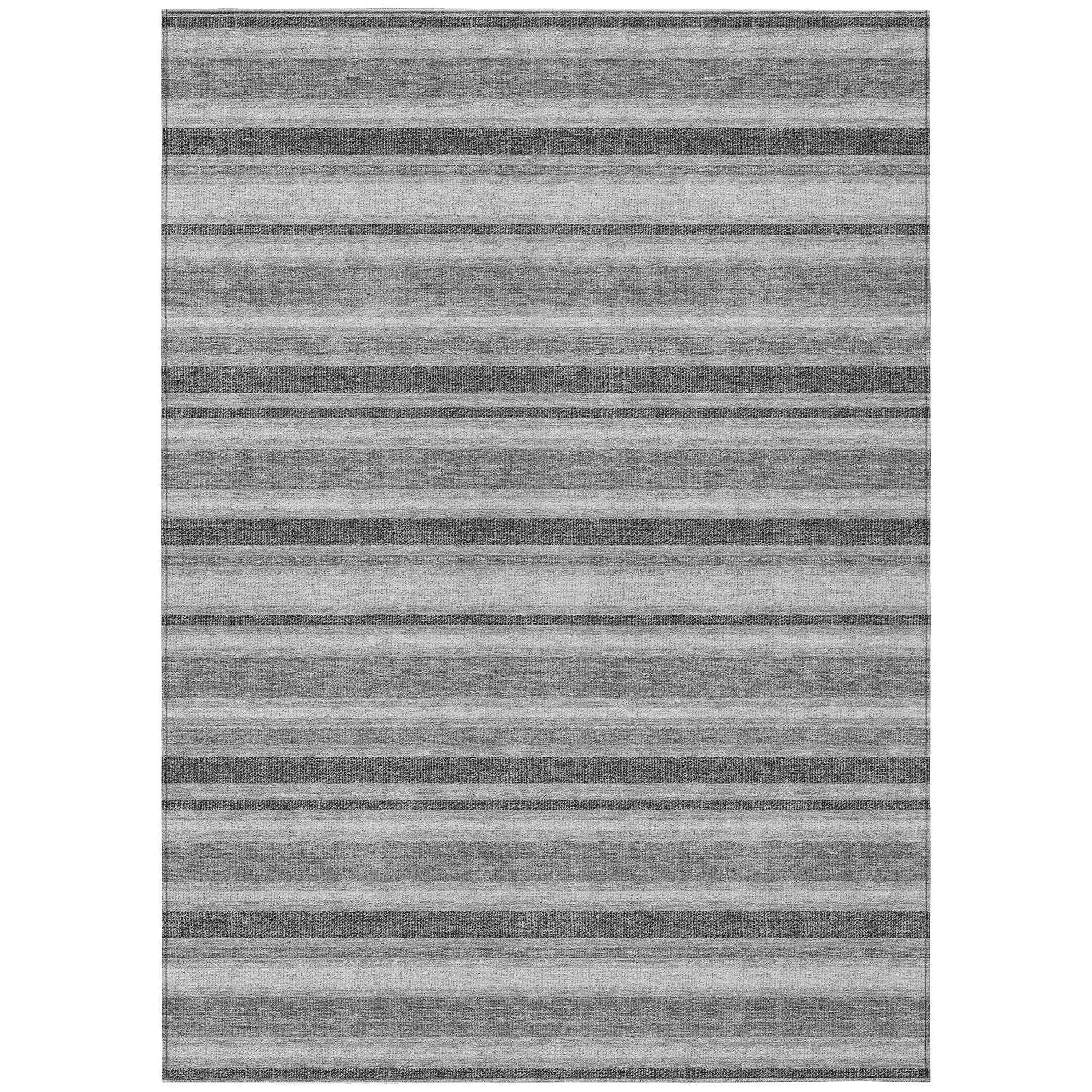 5' X 8' Gray and Black Striped Washable Non Skid Indoor Outdoor Area Rug