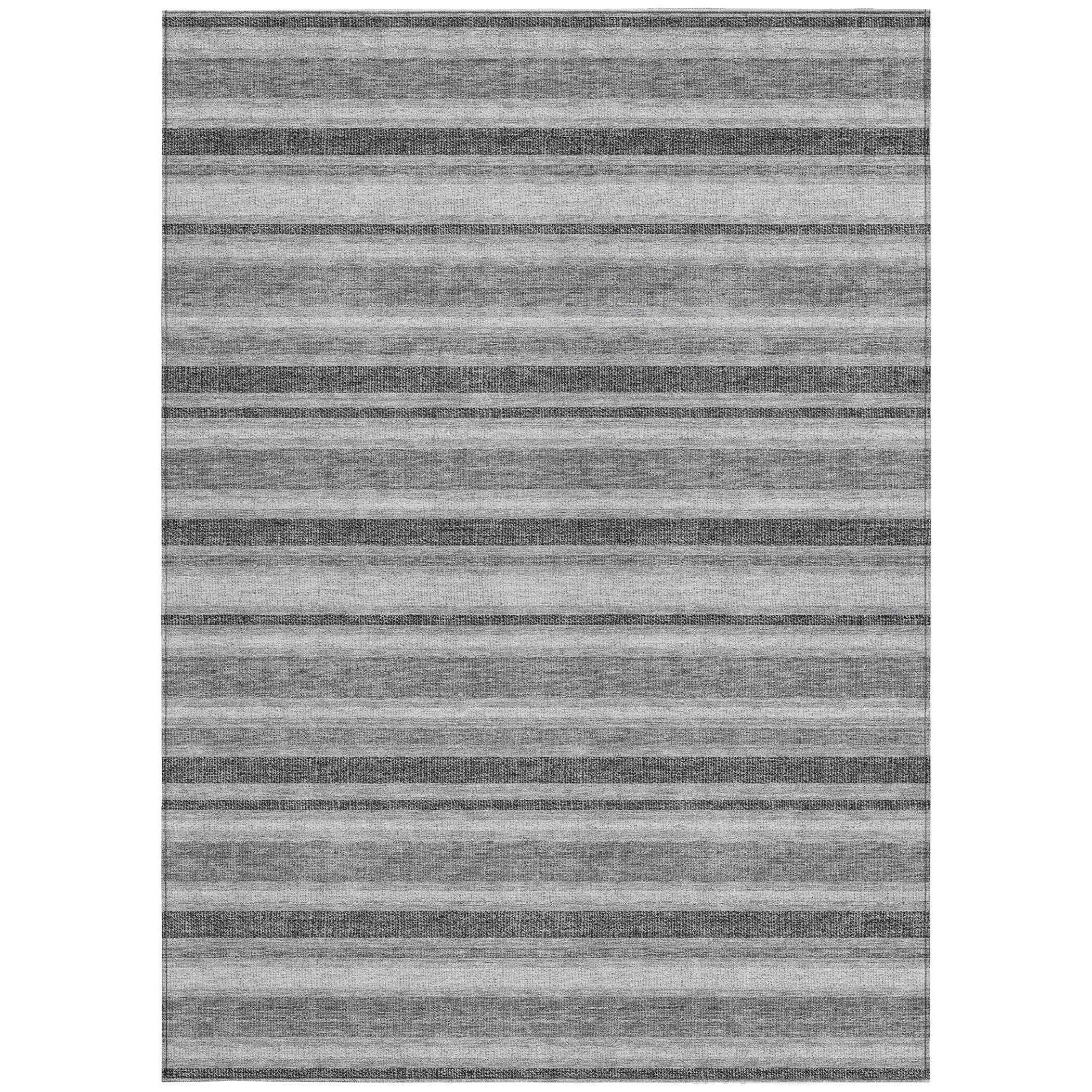 5' X 8' Gray and Black Striped Washable Non Skid Indoor Outdoor Area Rug