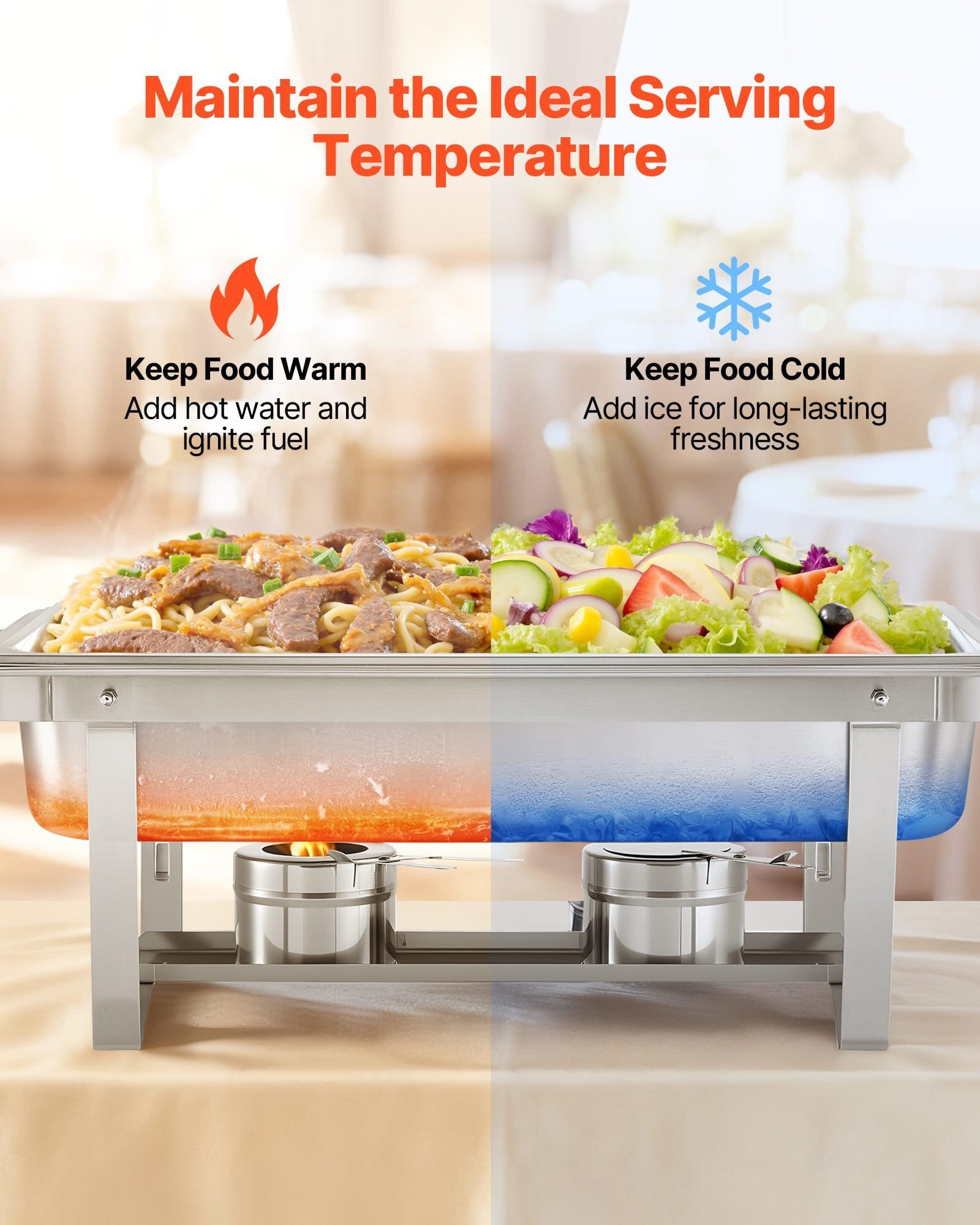 Rectangle Chafing Dish, 9 Qt 4 Pack Stainless Steel Chafing Dish, Food Warmer Chafer Complete Set with Hollow Handle, 2 Food Tongs, Lid, Fuel Holder, Chafer Dishes for Banquet Party Wedding