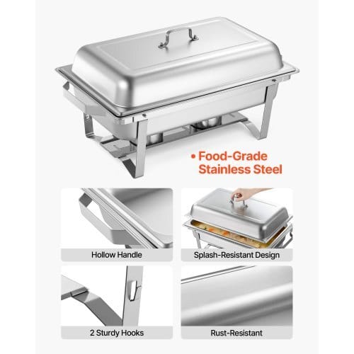 Rectangle Chafing Dish, 9 Qt 4 Pack Stainless Steel Chafing Dish, Food Warmer Chafer Complete Set with Hollow Handle, 2 Food Tongs, Lid, Fuel Holder, Chafer Dishes for Banquet Party Wedding