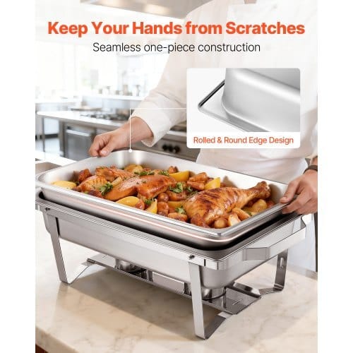 Rectangle Chafing Dish, 9 Qt 4 Pack Stainless Steel Chafing Dish, Food Warmer Chafer Complete Set with Hollow Handle, 2 Food Tongs, Lid, Fuel Holder, Chafer Dishes for Banquet Party Wedding