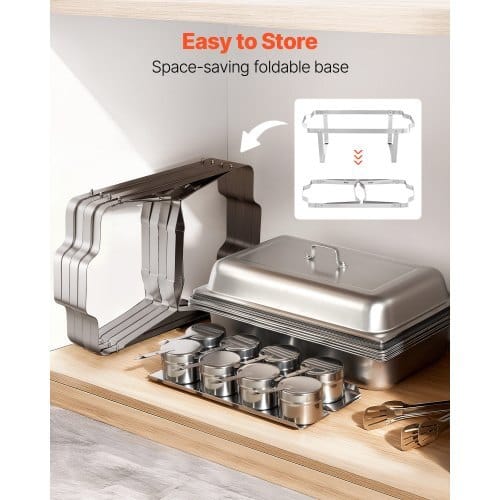 Rectangle Chafing Dish, 9 Qt 4 Pack Stainless Steel Chafing Dish, Food Warmer Chafer Complete Set with Hollow Handle, 2 Food Tongs, Lid, Fuel Holder, Chafer Dishes for Banquet Party Wedding