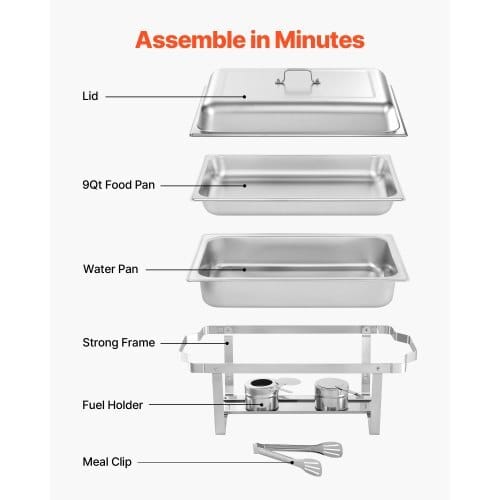 Rectangle Chafing Dish, 9 Qt 4 Pack Stainless Steel Chafing Dish, Food Warmer Chafer Complete Set with Hollow Handle, 2 Food Tongs, Lid, Fuel Holder, Chafer Dishes for Banquet Party Wedding