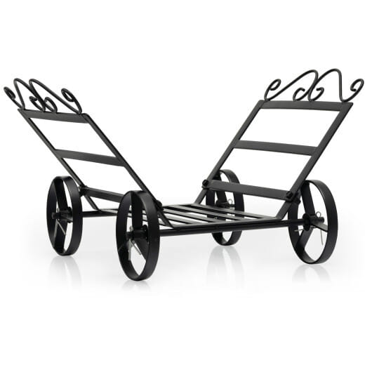 Firewood Rack Decorative Rustproof Steel Fireplace Log Holder with Wheels - Color: Black