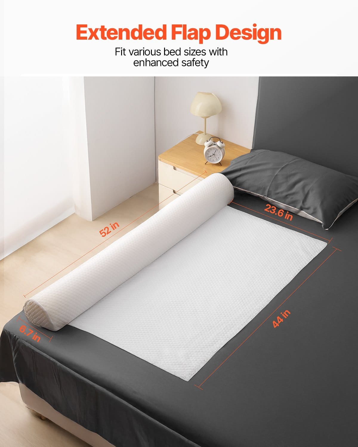 Bed Bumper for Toddlers, 52-inch Non-Slip Bed Guard Rail with Safety Flap, High-Rebound Foam Toddler Bedrail Bumper with Machine-Washable Cover for Twin, Full, Queen & King Beds (1 Pack)
