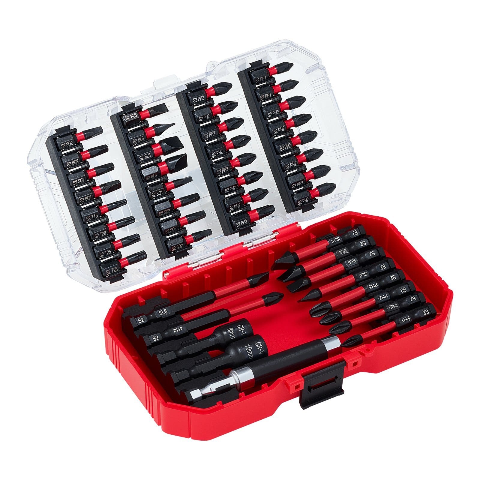 Screwdriver Bit Set, 45-Piece, Magnetic Phillips, Slotted, Square, Torx Bit, Hex Nut Sockets, Extension Rod with Transparent Storage Case, High-Strength S2 Alloy Steel, Blackened Finish