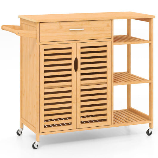 Kitchen Island Cart on Wheels with Sturdy Bamboo Frame-Natural - Color: Natural