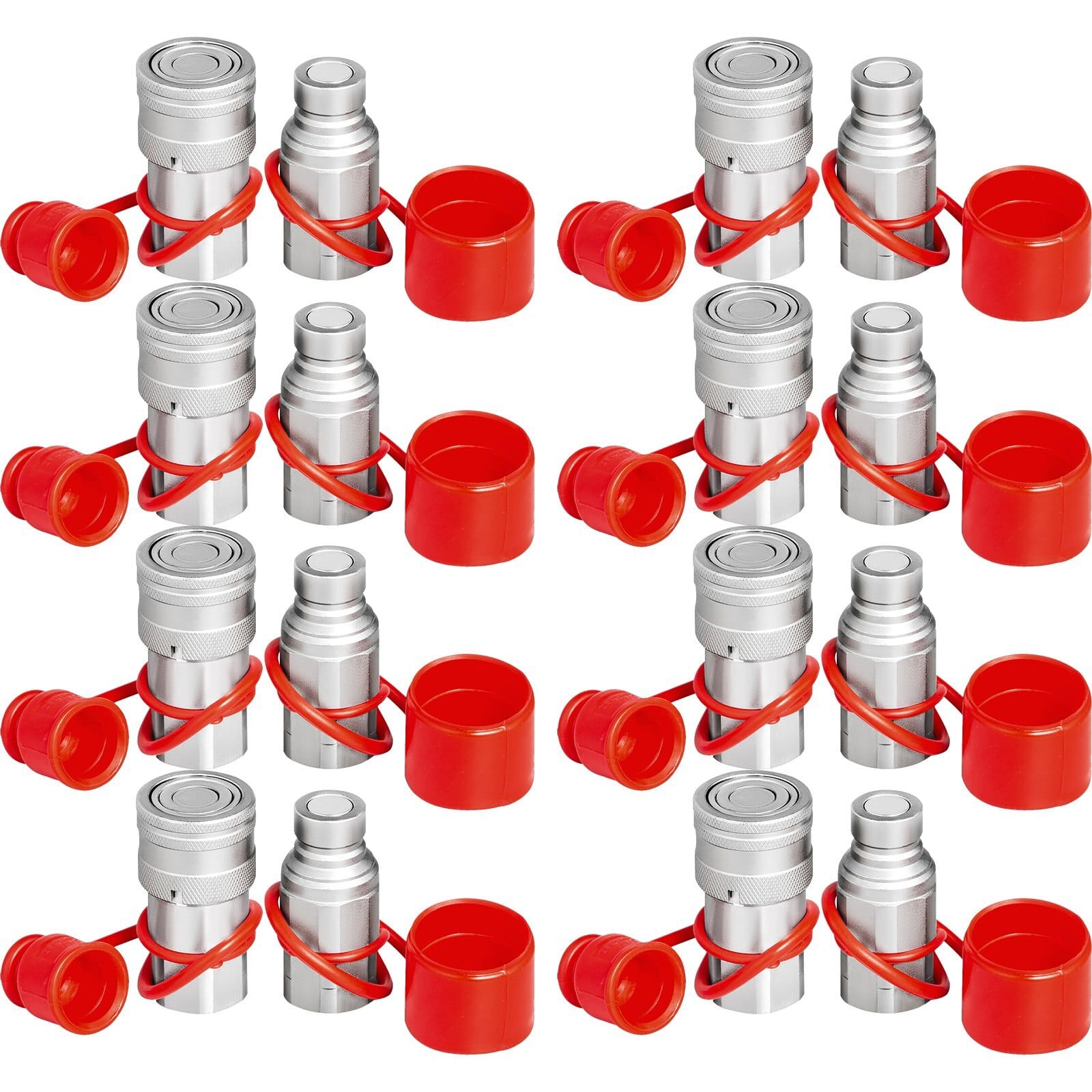Skid Steer Hydraulic Quick Connect 1/2\ Body Hydraulic Coupler 1/2\ NPT Hydraulic Coupling Quick Connect 8 Pairs Hydraulic Quick Coupler 27.6 MPa (ISO 16028) (8 Pairs)