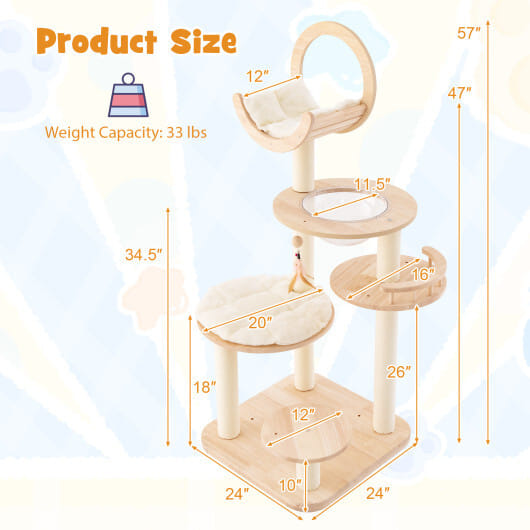 4-in-1 Large Wooden Cat Tower with Space Capsule Nest for Indoor Cats