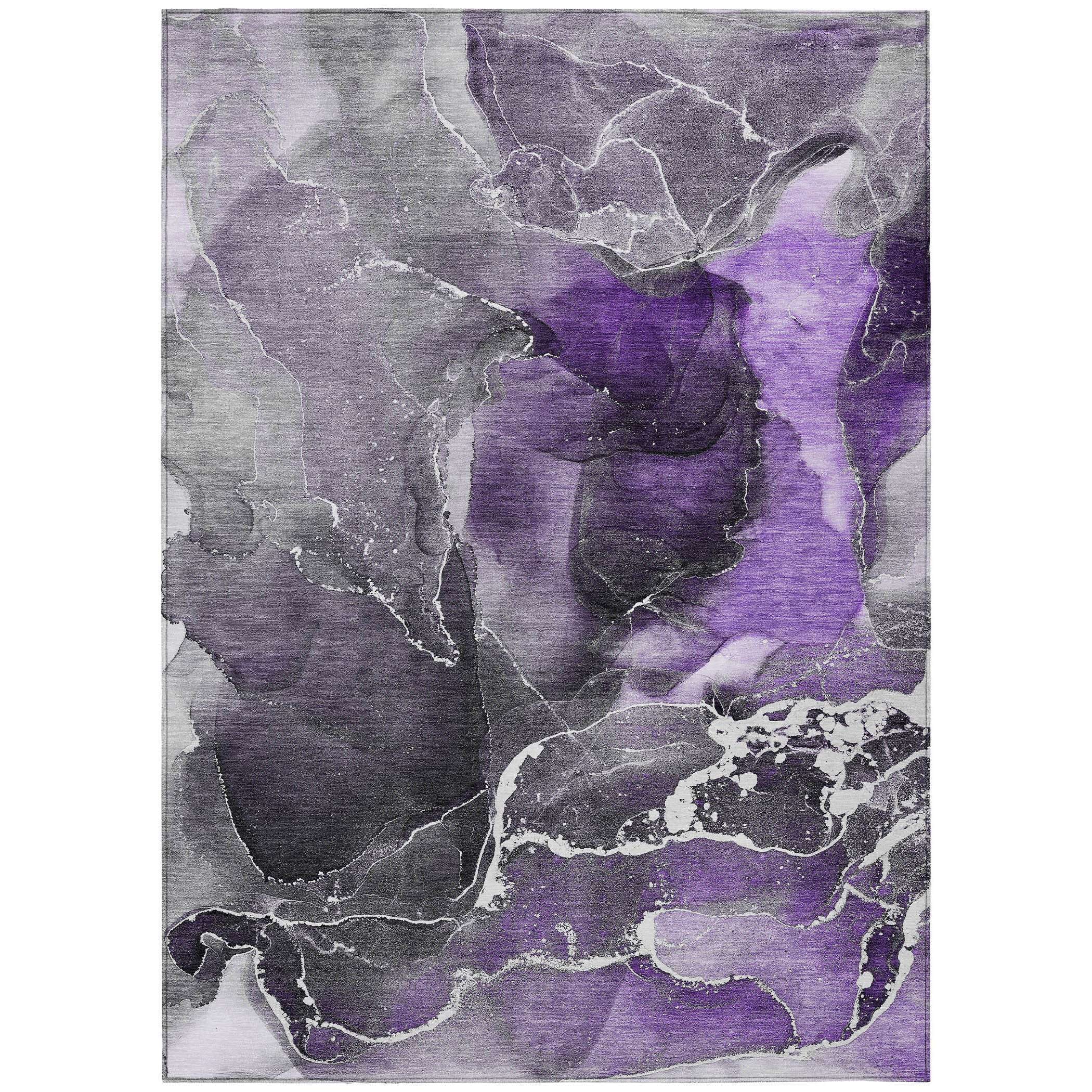 10' X 14' Gray and Purple Abstract Washable Non Skid Indoor Outdoor Area Rug