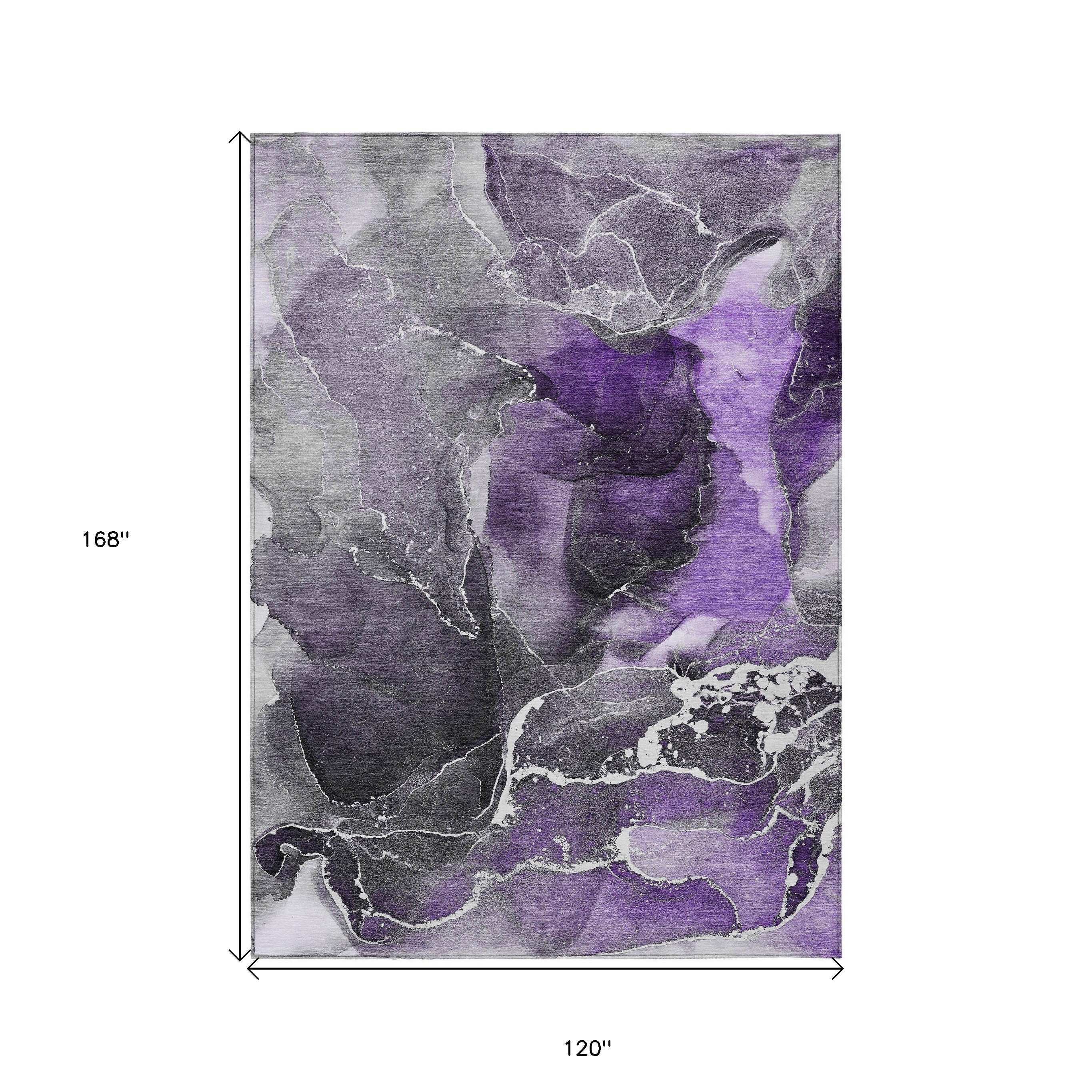 10' X 14' Gray and Purple Abstract Washable Non Skid Indoor Outdoor Area Rug