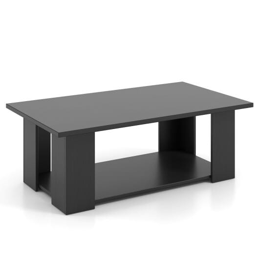Costway Large 36/41 Inch 2-tier Wooden Modern Coffee Table with Storage Shelf-Black