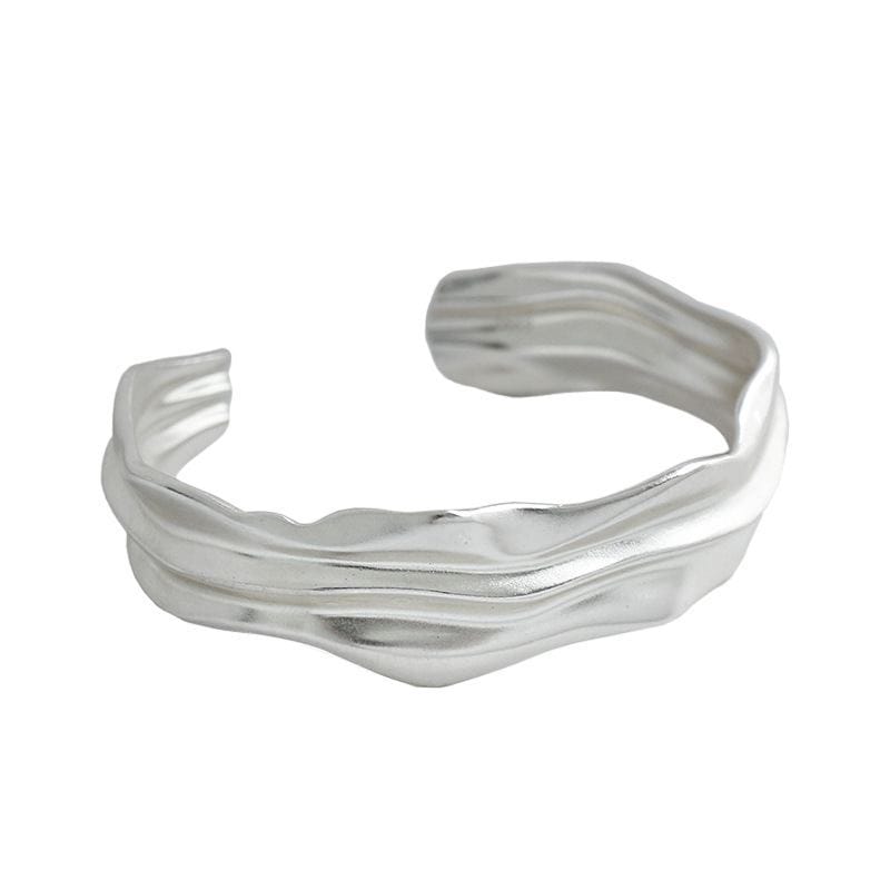 Irregular Folds 925 Sterling Silver Open Bangle