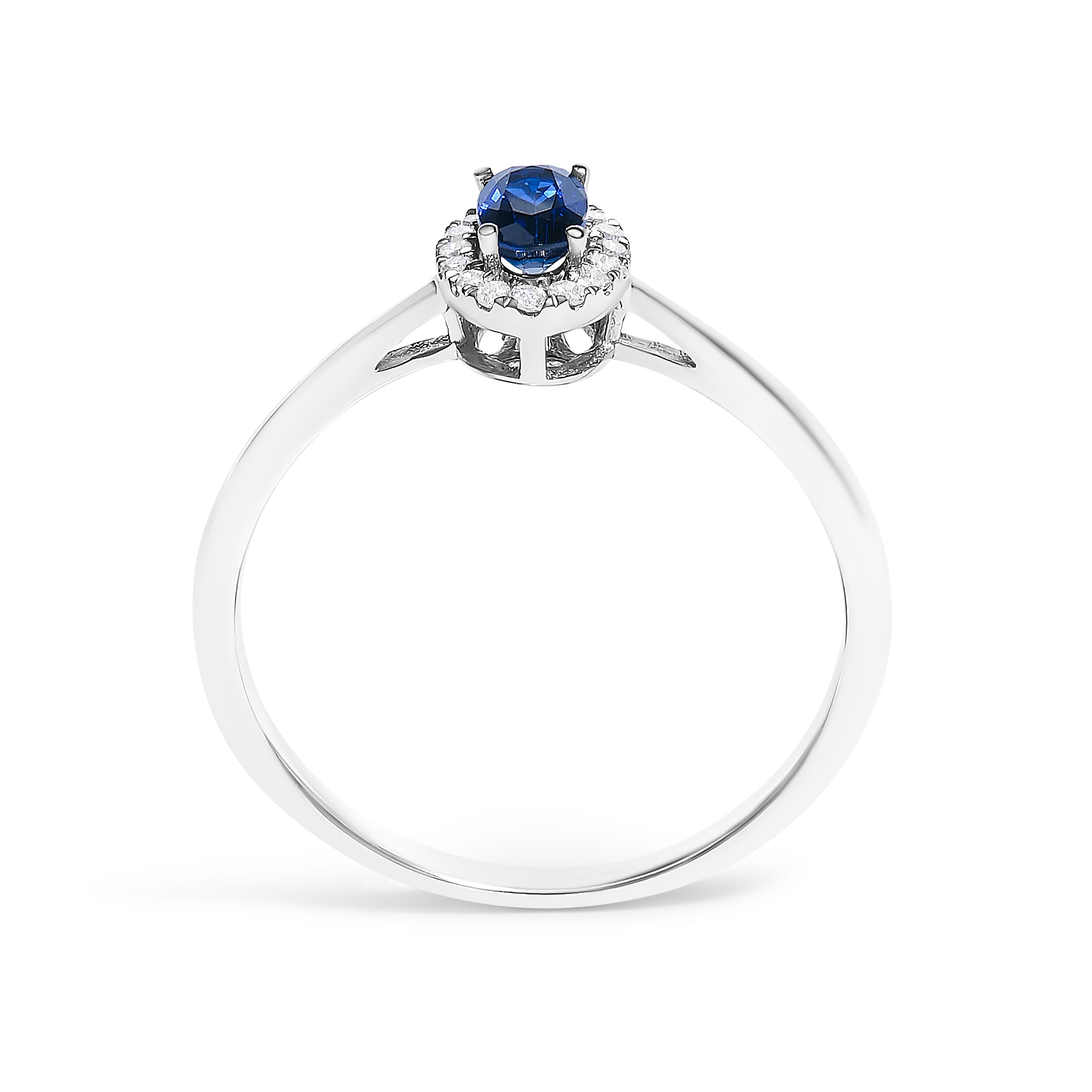 10K White Gold 5X3MM Oval Blue Sapphire and Diamond Accent Halo Ring (I-J Color, I1-I2 Clarity) - Ring Size 7.5
