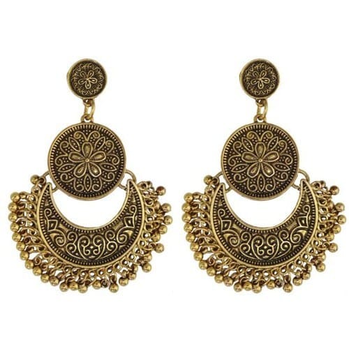 Vintage Flowers Engraving Bohemian Fashion Women Statement Earrings - Golden